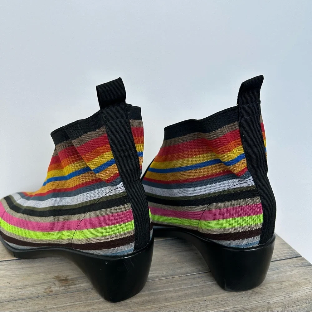 Multi-Colour Striped Pattern Ankle Sock Low Heel Booties - Picture 4 of 8